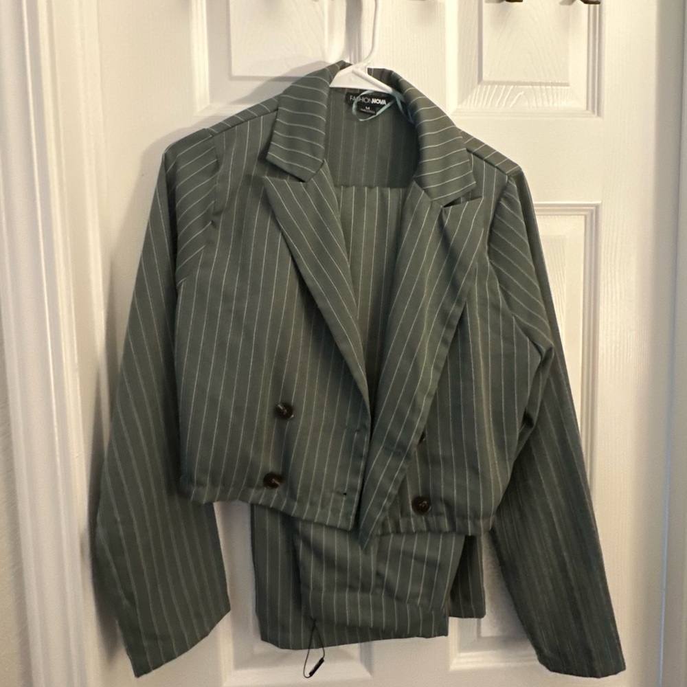 Blue-Gray Striped Women's Suit